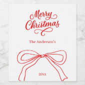 赤い白い手引き弓クリスマス ワインラベル (シングルラベル)