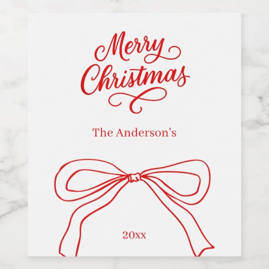 赤い白い手引き弓クリスマス ワインラベル (シングルラベル)