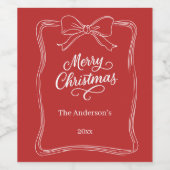 赤い白い手引き弓クリスマス ワインラベル (シングルラベル)