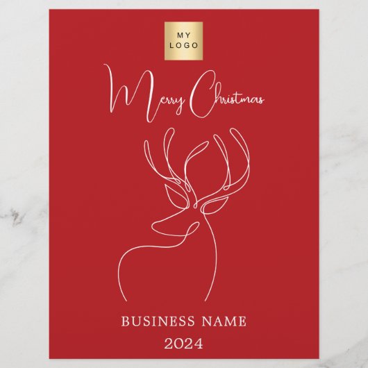 赤い白い抽象芸術トナカイのビジネスクリスマス チラシ (正面)