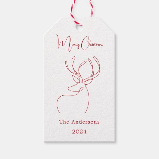 赤い白い抽象芸術トナカイモダンクリスマス ギフトタグ (正面)