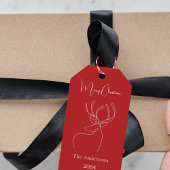 赤い白い抽象芸術トナカイモダンクリスマス ギフトタグ