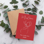 赤い白い抽象芸術トナカイモダンクリスマス シーズンカード<br><div class="desc">赤い背景と白い抽象芸術1行トナカイ。名前と年をカスタマイズして追加する。文字：メリークリスマス。戻る：ノートと名前を追加する。</div>