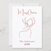 赤い白い抽象芸術トナカイモダンクリスマス シーズンカード (正面)