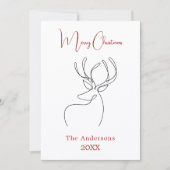 赤い白い抽象芸術トナカイモダンクリスマス シーズンカード (正面)