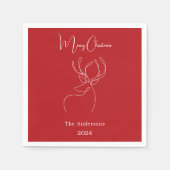 赤い白い抽象芸術トナカイモダンクリスマス スタンダードカクテルナプキン (正面)