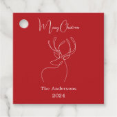 赤い白い抽象芸術トナカイモダンクリスマス フェイバータグ (正面)