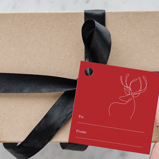 赤い白い抽象芸術トナカイモダンクリスマス フェイバータグ