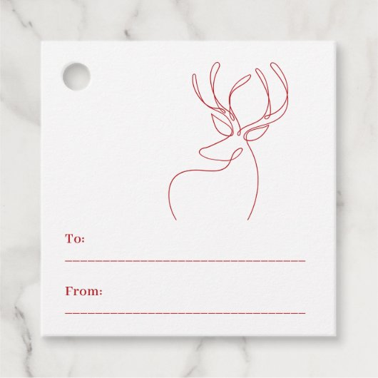 赤い白い抽象芸術トナカイモダンクリスマス フェイバータグ (正面)