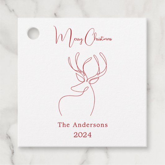 赤い白い抽象芸術トナカイモダンクリスマス フェイバータグ (正面)