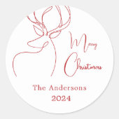 赤い白い抽象芸術トナカイモダンクリスマス ラウンドシール (正面)