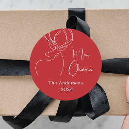 赤い白い抽象芸術トナカイモダンクリスマス ラウンドシール