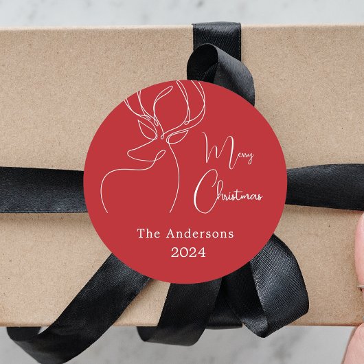 赤い白い抽象芸術トナカイモダンクリスマス ラウンドシール