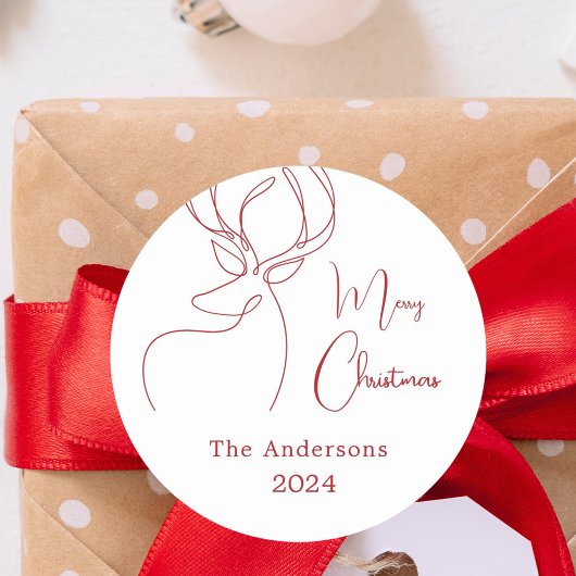 赤い白い抽象芸術トナカイモダンクリスマス ラウンドシール