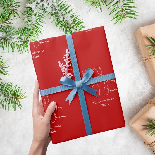 赤い白い抽象芸術トナカイモダンクリスマス ラッピングペーパー