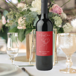 赤い白い抽象芸術トナカイモダンクリスマス ワインラベル