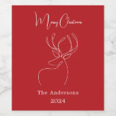 赤い白い抽象芸術トナカイモダンクリスマス ワインラベル (シングルラベル)