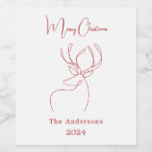 赤い白い抽象芸術トナカイモダンクリスマス ワインラベル (シングルラベル)