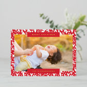 赤い白い文字写真花模様 箔シーズンカード (立ち正面)