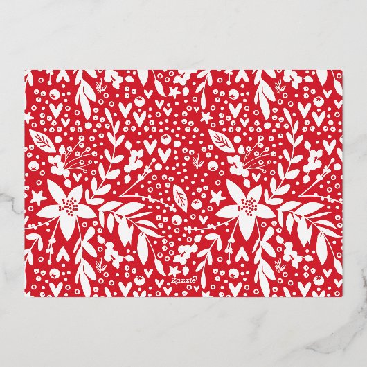 赤い白い文字写真花模様 箔シーズンカード (裏面)