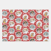 赤い白い星のストライプ写真コラージクリスマス ラッピングペーパーシート (正面)