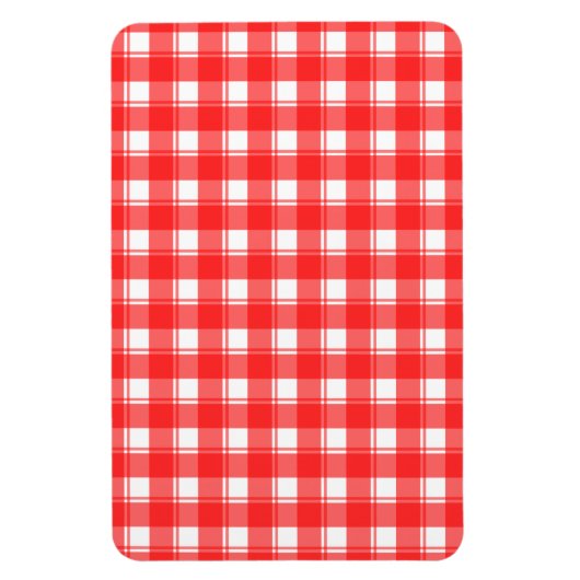 赤い白い格子模様ストライプのパターン マグネット (縦)