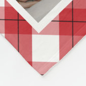 赤い白い格子縞17家族の写真コラージュ フリースブランケット (角)