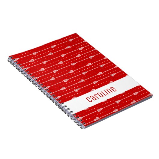 赤い白い棒と点々のある線のパターン ノートブック (右側)