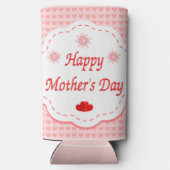 赤い白い母の日の文字とハート スリム缶クーラー (裏面)