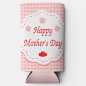 赤い白い母の日の文字とハート スリム缶クーラー (正面)