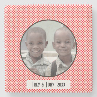 赤い白い水玉模様のフォトフレーム ストーンコースター