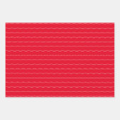 赤い白い波線とドットのクリスマスの休日 ラッピングペーパーシート (正面3)