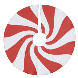 赤い白い渦巻きクリスマスツリースカート フェイクリネンツリースカート