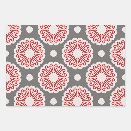 赤い白い灰色の民族モザイクの幾何学的パターン ラッピングペーパーシート (正面3)
