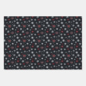 赤い白い紫の雪の結晶ブラッククリスマス ラッピングペーパーシート (正面3)