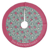 赤い白い緑のクリスマスの花パーソナライズされた フリース ツリースカート (正面)