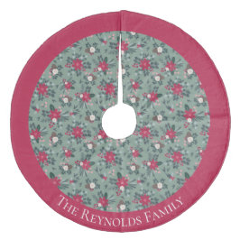 赤い白い緑のクリスマスの花パーソナライズされた フリース ツリースカート