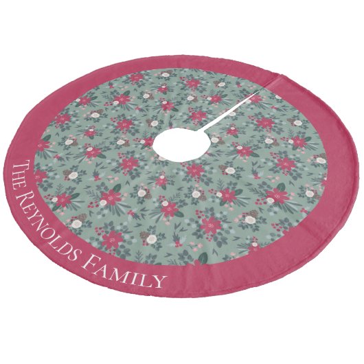 赤い白い緑のクリスマスの花パーソナライズされた フリース ツリースカート (アングル)