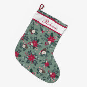 赤い白い緑のクリスマスの花パーソナライズされた ラージクリスマスストッキング (正面 (吊り時))