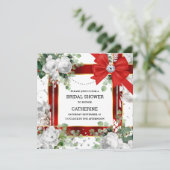 赤い白い緑のグリッターのおじぎダエレガントイヤ 招待状 (スタンド正面)