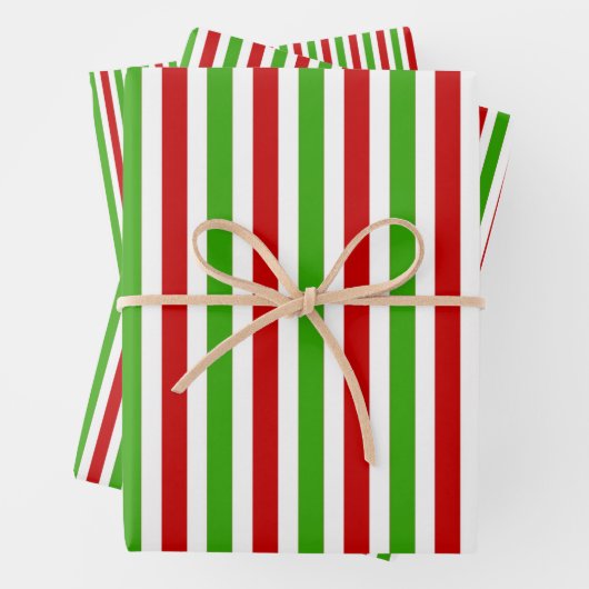 赤い白い緑のパタストライプーンクリスマス ラッピングペーパーシート (インサイチュ)
