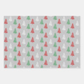 赤い白い緑の小さなクリスマスツリーズフォレストラップ ラッピングペーパーシート (正面3)