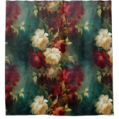 赤い白い緑の花 シャワーカーテン (正面)