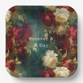 赤い白い緑の花 ペーパープレート (正面)