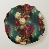 赤い白い緑の花 ラウンドクッション (裏面)