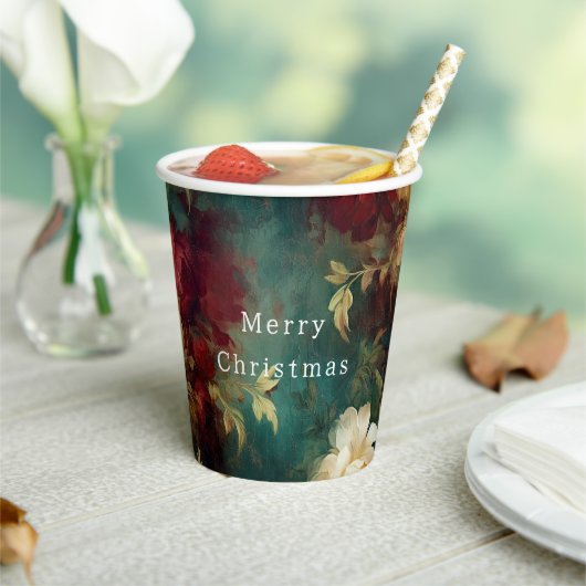 赤い白い緑の花 紙コップ (インサイチュ)