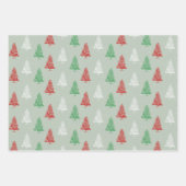 赤い白い緑の雪のクリスマスツリー ラッピングペーパーシート (正面3)