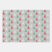 赤い白い緑の雪のクリスマスツリー ラッピングペーパーシート (正面)