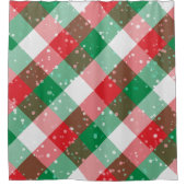 赤い白い緑の雪のクリスマスパターン シャワーカーテン (正面)