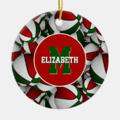 赤い白い緑色のバスケットボパーソナライズされたール セラミックオーナメント (正面)